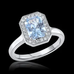 Cluster 1.45ct Aquamarine and Diamond White Gold Ring