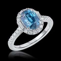 Cluster 4.05ct Blue Zircon and Diamond White Gold Ring