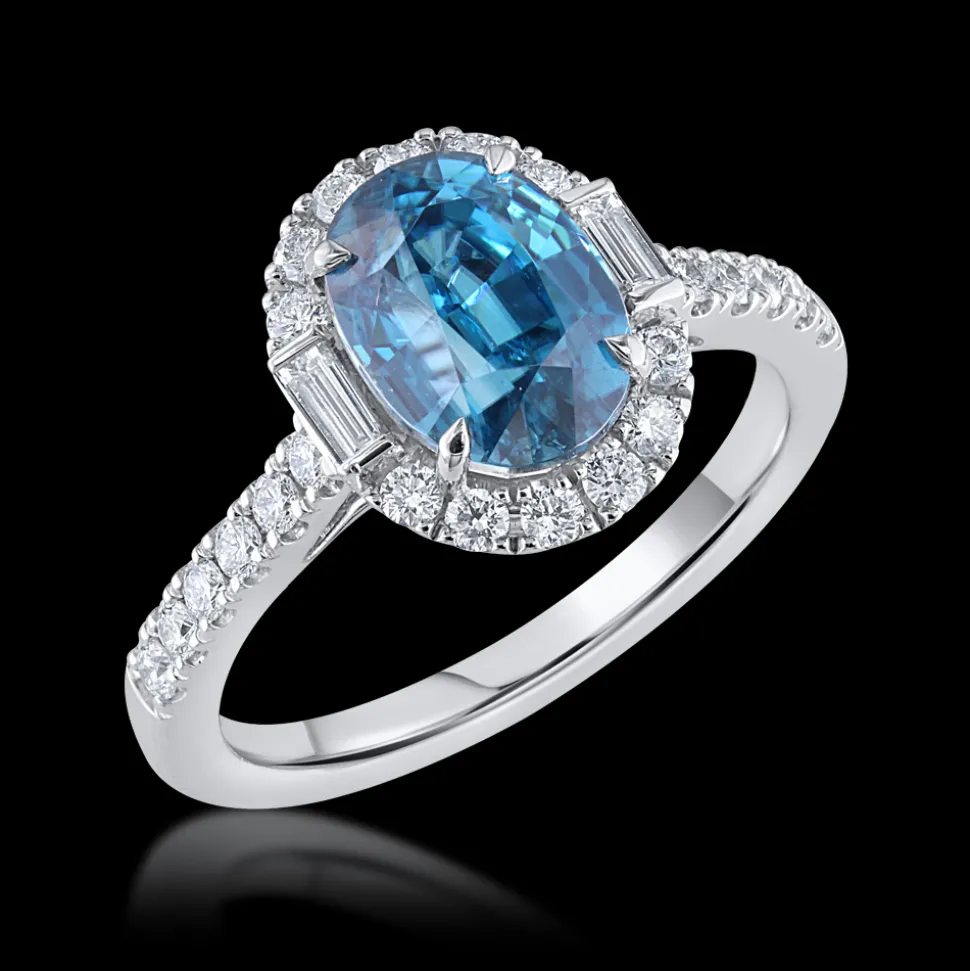 Cluster 4.05ct Blue Zircon and Diamond White Gold Ring