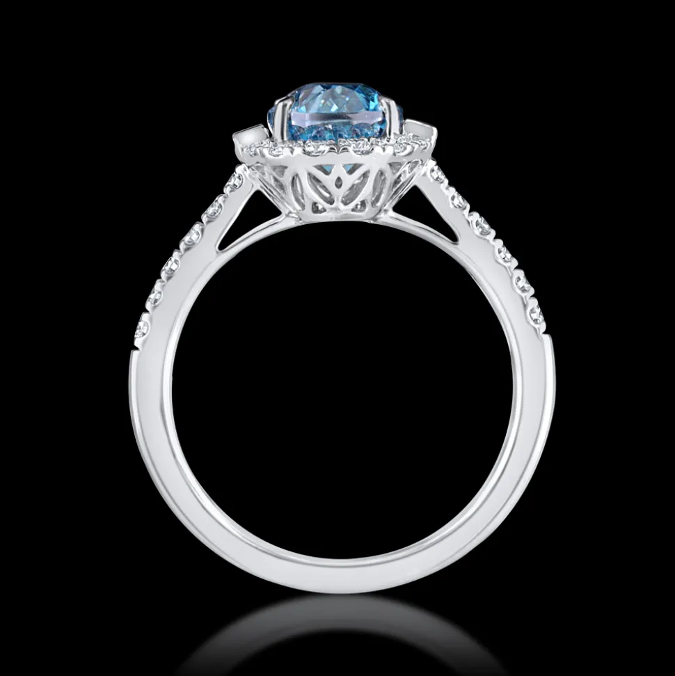 Cluster 4.05ct Blue Zircon and Diamond White Gold Ring