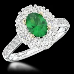 Cluster 0.66ct Emerald Platinum/Yellow Ring