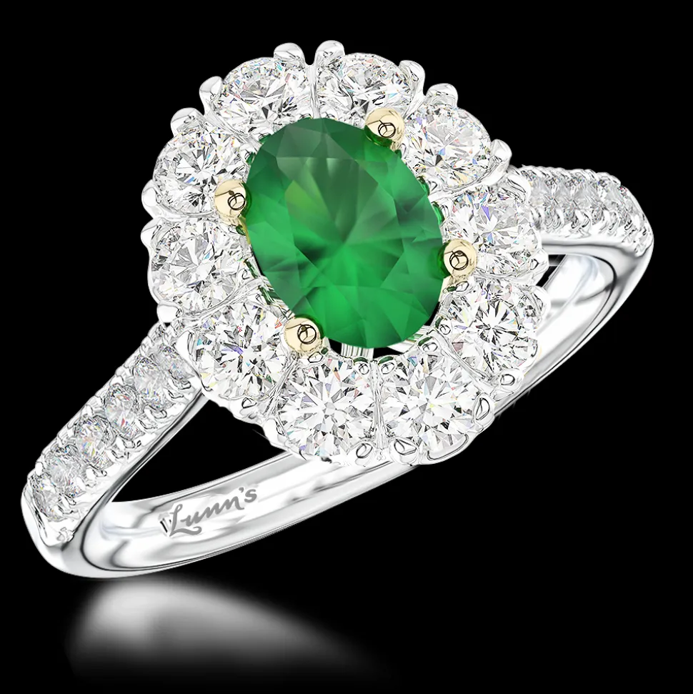 Cluster 0.66ct Emerald Platinum/Yellow Ring