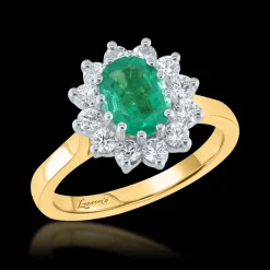 Cluster 1.17ct Emerald Yellow Gold Ring