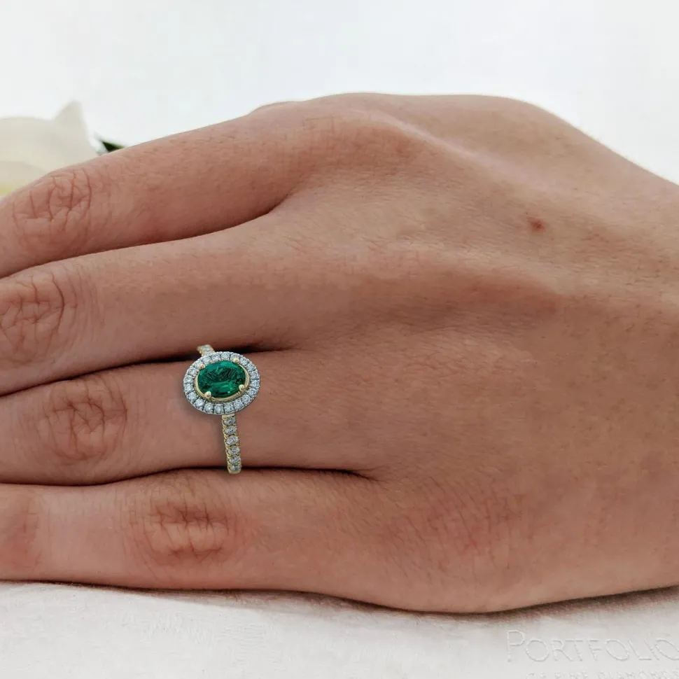 Cluster 0.66ct Emerald Yellow Gold/Platinum Ring