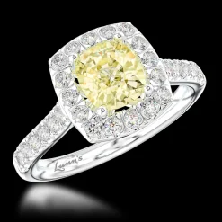 Cluster 1.60ct Fancy Light Yellow VS1 Yellow Diamond Platinum Ring