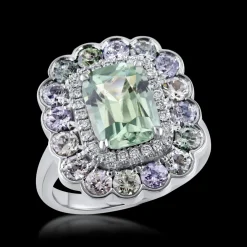 Cluster 2.81ct Green Tourmaline White Gold Ring