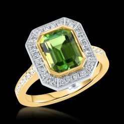 Cluster 2.69ct Green Tourmaline Yellow Gold Ring