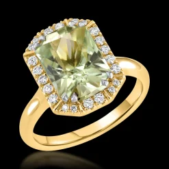 Cluster 3.78ct Mint Green Tourmaline Yellow Gold Ring