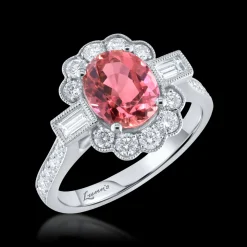 Cluster 2.12ct Pink Tourmaline Platinum Ring