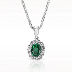 0.26ct Emerald and Diamond White Gold Necklace
