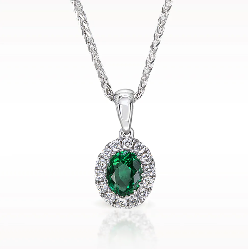 0.26ct Emerald and Diamond White Gold Necklace