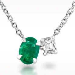 0.82ct Emerald And Diamond White Gold Necklace