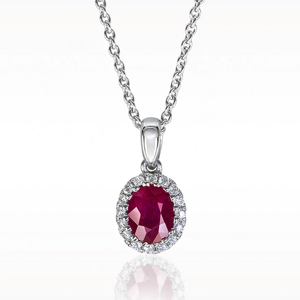 0.81ct Ruby and Diamond White Gold Necklace