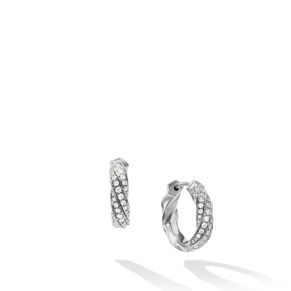 David Yurman Cable Edge™ Huggie Hoop Earrings in Recycled Sterling Silver with Pavé Diamonds