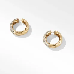 David Yurman Cable Edge™ Hoop Earrings in Recycled 18ct Yellow Gold with Pavé Diamonds