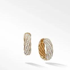 David Yurman Cable Edge™ Hoop Earrings in Recycled 18ct Yellow Gold with Pavé Diamonds
