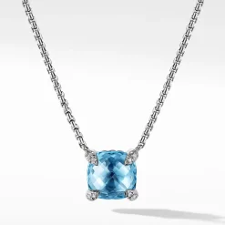 David Yurman Chatelaine Pendant Necklace with Blue Topaz and Diamonds