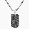 David Yurman Chevron Tag in Sterling Silver with Black Diamonds