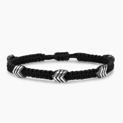 David Yurman Chevron Woven Station Bracelet Black Nylon with Sterling Silver and Black Onyx