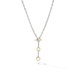 David Yurman DY Madison® Three Ring Chain Necklace with 18ct Yellow Gold