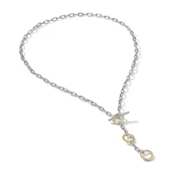 David Yurman DY Madison® Three Ring Chain Necklace with 18ct Yellow Gold