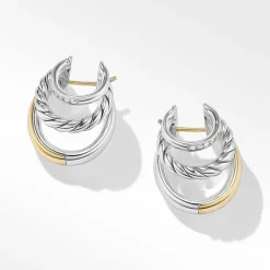 David Yurman DY Mercer™ Multi Hoop Earrings in Sterling Silver with 18ct Yellow Gold and Pavé Diamonds