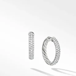 David Yurman Mercer Hoop Earrings In Sterling Silver With Pavé Diamonds