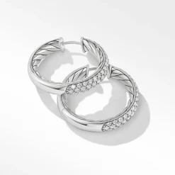 David Yurman Mercer Hoop Earrings In Sterling Silver With Pavé Diamonds