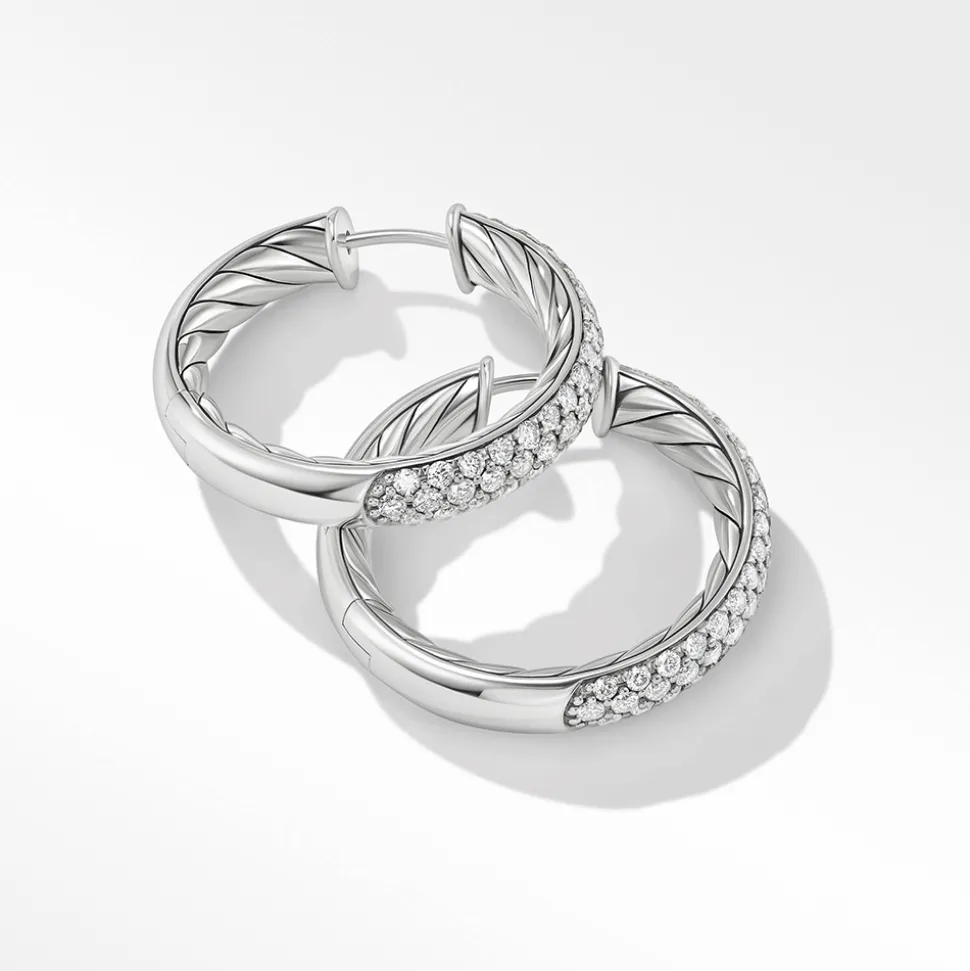 David Yurman Mercer Hoop Earrings In Sterling Silver With Pavé Diamonds