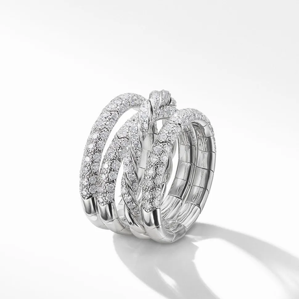 David Yurman Pavéflex Four Row Ring with Diamonds in 18ct White Gold