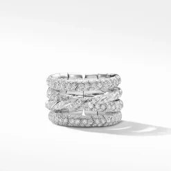 David Yurman Pavéflex Four Row Ring with Diamonds in 18ct White Gold