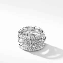 David Yurman Pavéflex Four Row Ring with Diamonds in 18ct White Gold