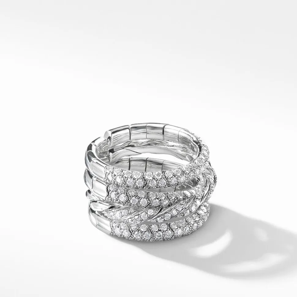 David Yurman Pavéflex Four Row Ring with Diamonds in 18ct White Gold