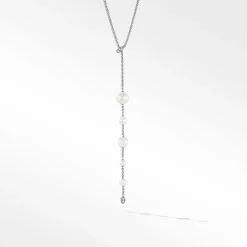 David Yurman Pearl and Pavé Y Necklace in Sterling Silver with Diamonds