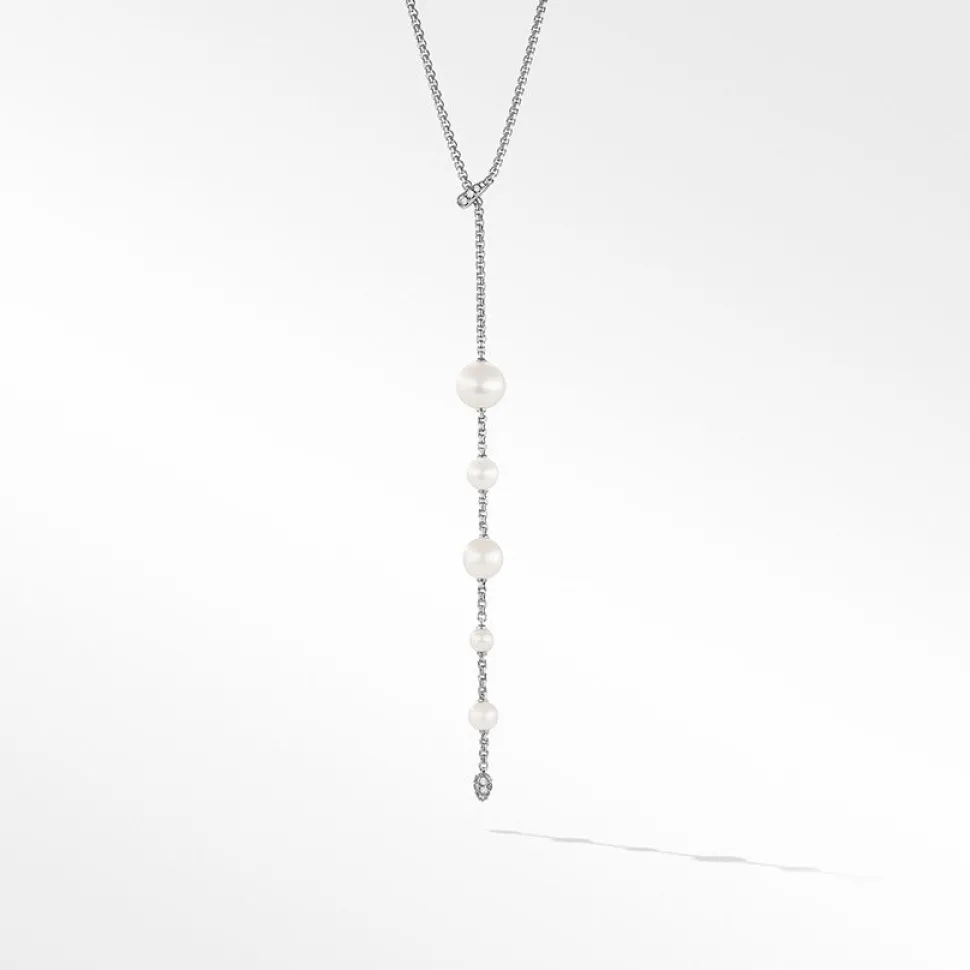 David Yurman Pearl and Pavé Y Necklace in Sterling Silver with Diamonds