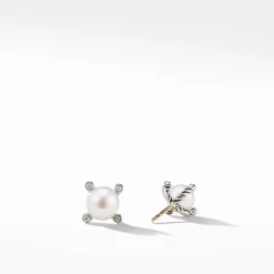 David Yurman Pearl Earrings with Diamonds