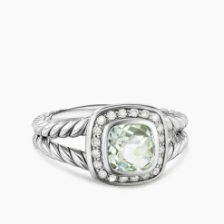 David Yurman Petite Albion® Ring in Sterling Silver with Prasiolite and Pavé Diamonds