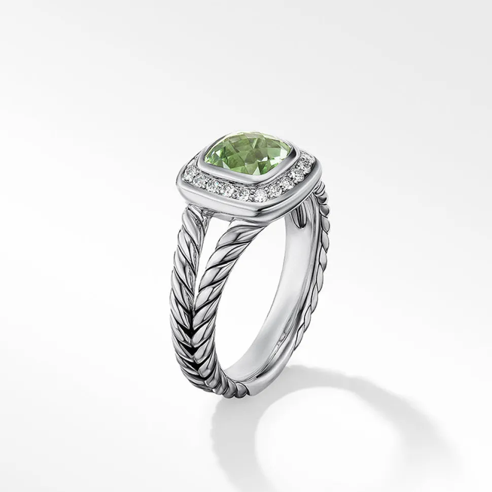 David Yurman Petite Albion® Ring in Sterling Silver with Prasiolite and Pavé Diamonds