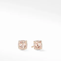David Yurman Petite Chatelaine Pavé Bezel Stud Earrings with Morganite