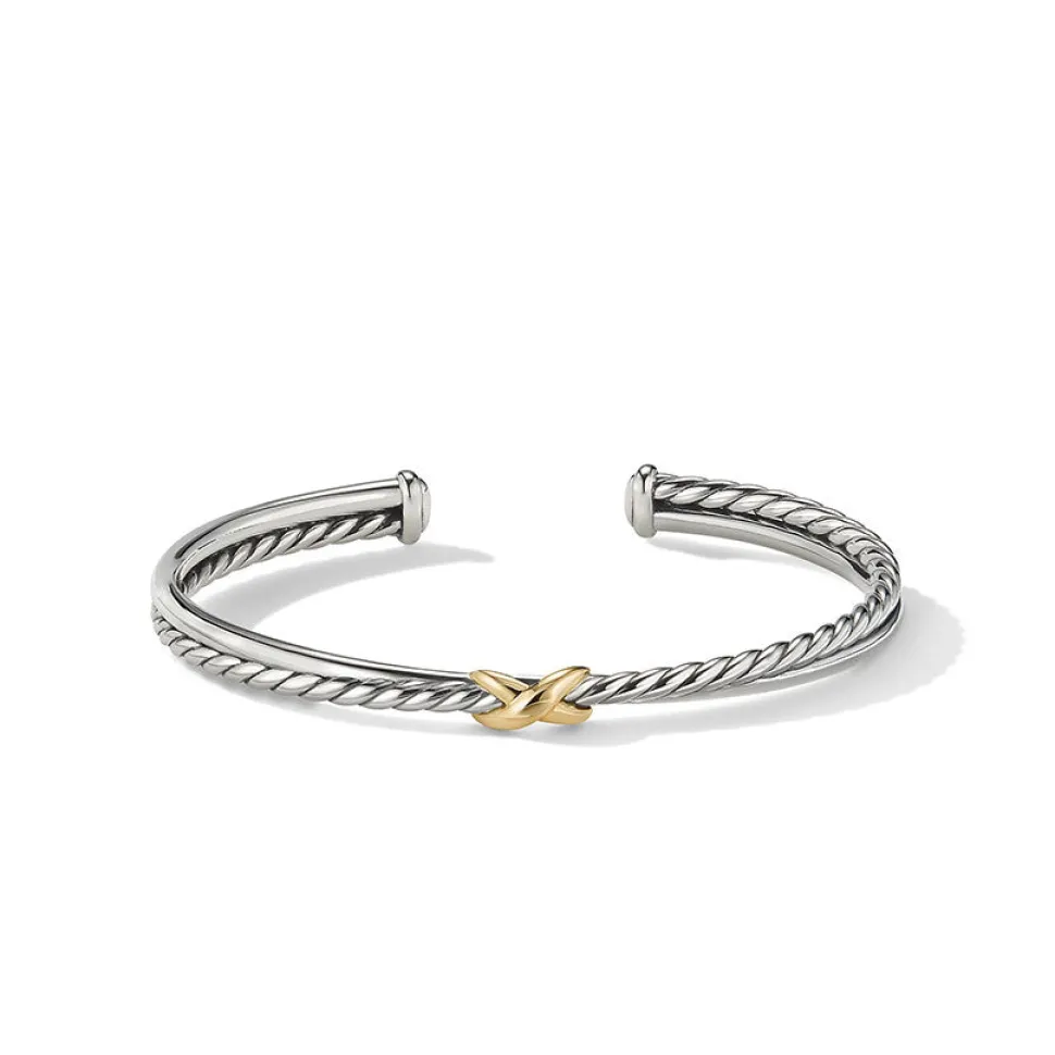 David Yurman Petite X Centre Station Bracelet with 18ct Yellow Gold