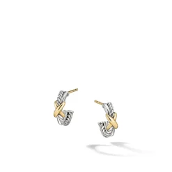 David Yurman Petite X Mini Hoop Earrings with 18ct Yellow Gold