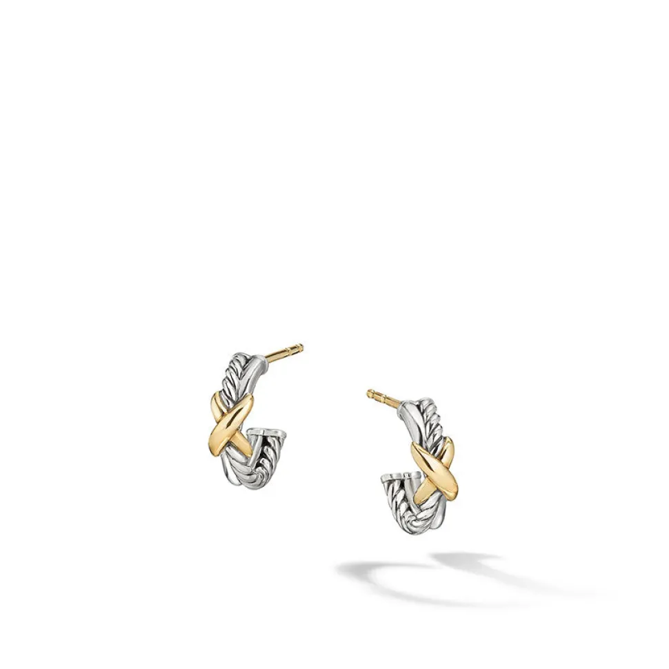David Yurman Petite X Mini Hoop Earrings with 18ct Yellow Gold