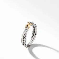 David Yurman Petite X Ring with 18ct Yellow Gold