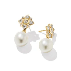 David Yurman Renaissance Pearl Trillion Drop Earrings in 18ct Yellow Gold with Diamonds