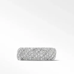David Yurman Sculpted Cable Band Ring in Sterling Silver with Pavé Diamonds