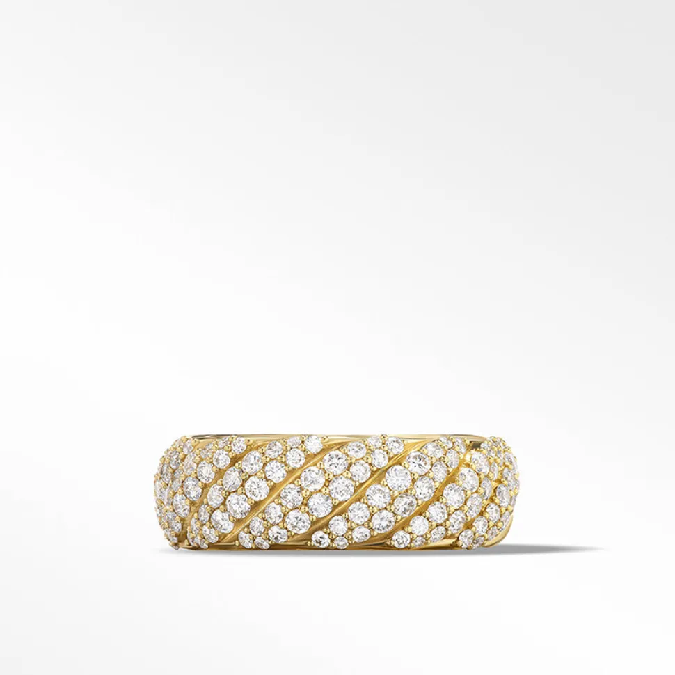 David Yurman Sculpted Cable Band Ring in 18ct Yellow Gold with Pavé Diamonds