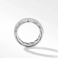 David Yurman Sculpted Cable Band Ring in Sterling Silver with Pavé Diamonds
