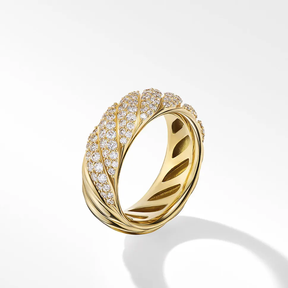 David Yurman Sculpted Cable Band Ring in 18ct Yellow Gold with Pavé Diamonds