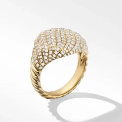 David Yurman Sculpted Cable Pinky Ring in 18ct Yellow Gold with Pavé Diamonds