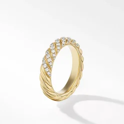 David Yurman Sculpted Cable Pavé Band Ring in 18ct Yellow Gold with Diamonds